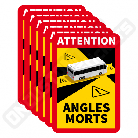 LOT DE 6 AUTOCOLLANTS ATTENTION ANGLES MORTS BUS